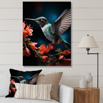 Teal Coral Hummingbird Portrait Vibrant - Teal Hummingbird Wall Art